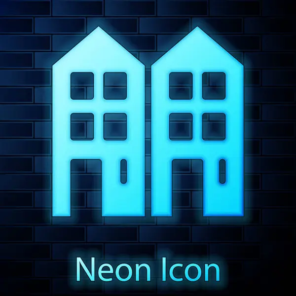 Świecący Neon Ikona Domu Izolowane Tle Cegły Ściany Symbol Domowy — Wektor stockowy
