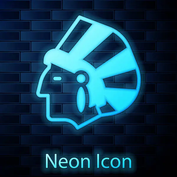 Leuchtende Neon Indianer Ikone Isoliert Auf Backsteinwand Hintergrund Vektor — Stockvektor