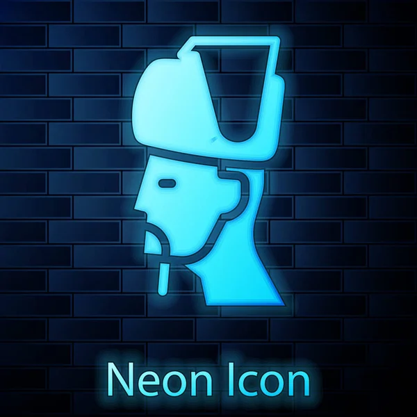 Glowing Neon Ukrainian Cossack Icon Isolated Brick Wall Background Vector — Stock Vector