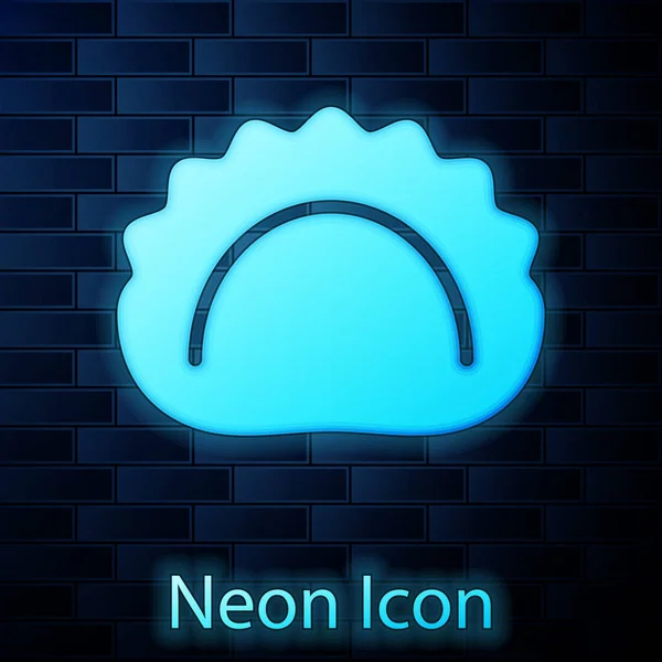 Glödande Neon Dumplings Ikon Isolerad Tegelvägg Bakgrund Pierogi Varenyky Pelmeni — Stock vektor
