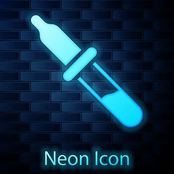 Leuchtende Neon Pipette Ikone Isoliert Auf Backsteinwand Hintergrund Element Medizinischer — Stockvektor