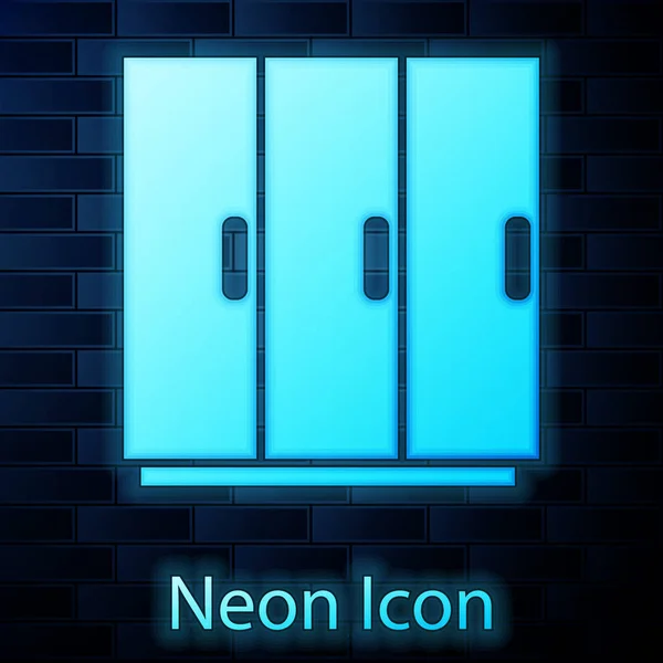 Glowing Neon Wardrobe Icon Isolated Brick Wall Background Vector — Stock Vector