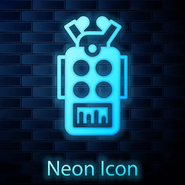 Leuchtende Neon Mikrofon Symbol Isoliert Auf Backsteinwand Hintergrund Mikrofon Radio — Stockvektor