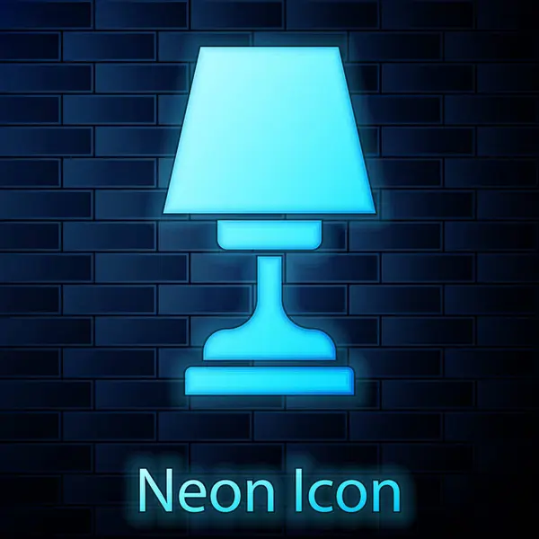 Светящийся Неоновый Значок Настольной Лампы Изолирован Фоне Кирпичной Стены Вектор — стоковый вектор