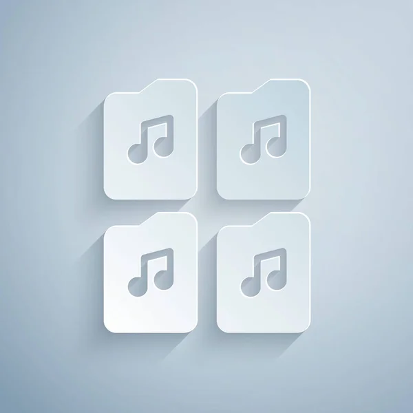 Paper Cut Music File Document Icon Isolated Grey Background Waveform — 스톡 벡터