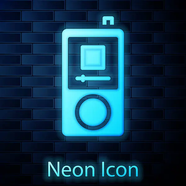 Leuchtende Neon Music Player Ikone Isoliert Auf Backsteinwand Hintergrund Tragbares — Stockvektor