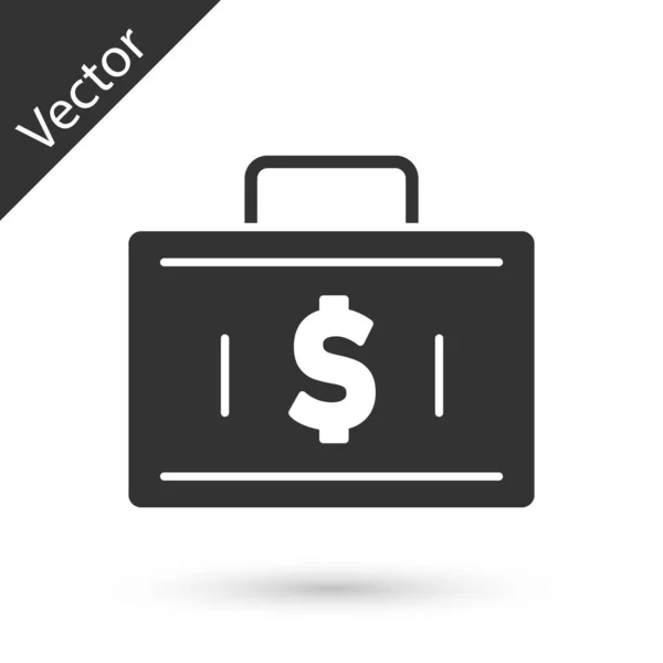 Šedá Aktovka Ikona Peněz Izolované Bílém Pozadí Obchodní Značka Obchodní — Stockový vektor