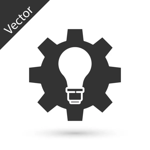 Grey Light Bulb Gear Icon Isolated White Background Innovation Concept — Stock Vector