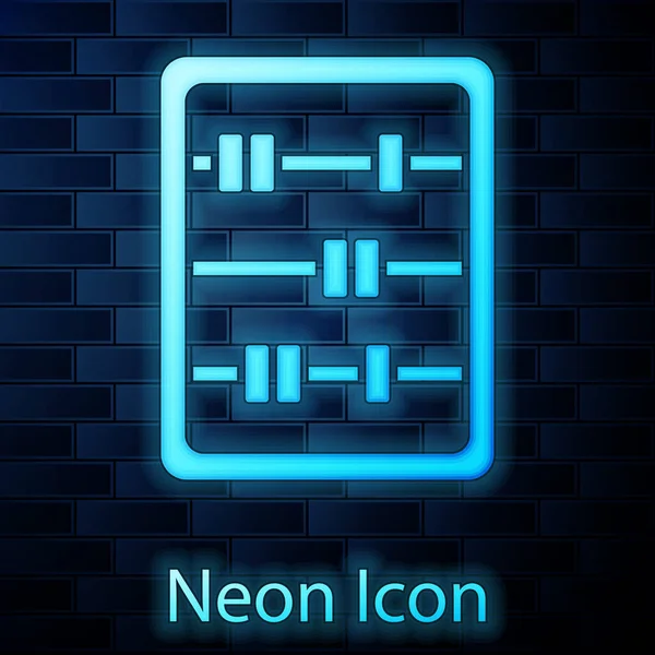 Ragyogó Neon Abacus Ikon Elszigetelt Téglafal Háttér Hagyományos Számolási Keret — Stock Vector