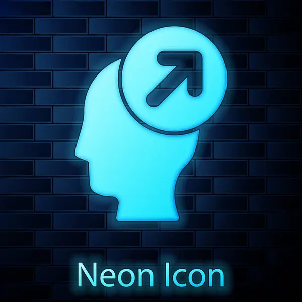 Glödande Neon Head Jakt Koncept Ikon Isolerad Tegel Vägg Bakgrund — Stock vektor