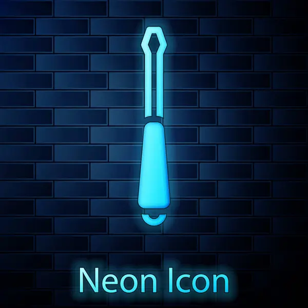 Gloeiende Neon Schroevendraaier Pictogram Geïsoleerd Baksteen Muur Achtergrond Symbool Van — Stockvector