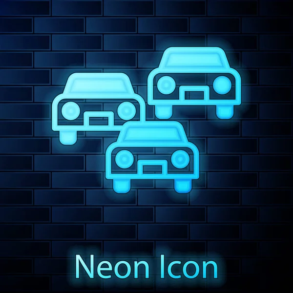 Glowing Neon Traffic Jam Road Icon Isolated Brick Wall Background — Stock Vector