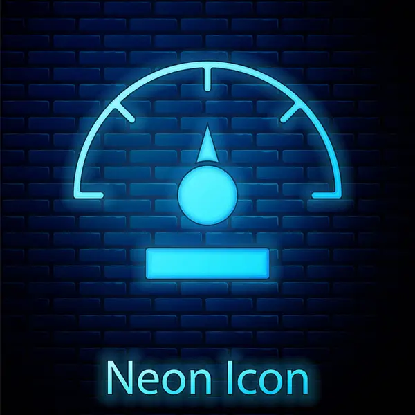 Świecący Neon Prędkościomierz Ikona Izolowane Tle Cegły Ściany Wektor — Wektor stockowy
