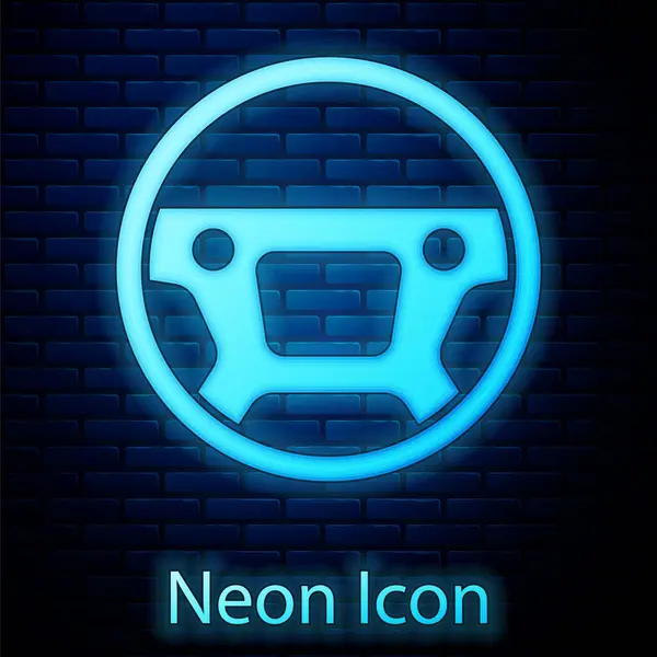 Glowing Neon Steering Wheel Icon Isolated Brick Wall Background Car — Stock Vector