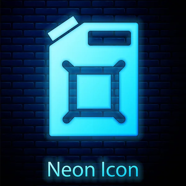 Leuchtende Neon Kanister Für Benzin Symbol Isoliert Auf Backsteinwand Hintergrund — Stockvektor