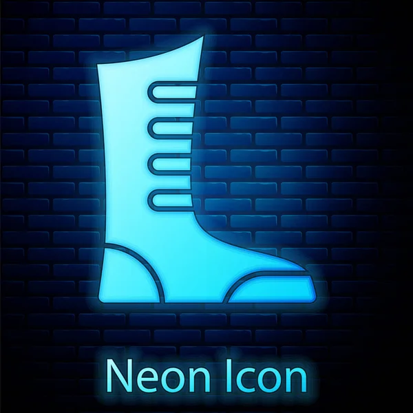 Zářící Neon Sport Box Boty Ikona Izolované Cihlové Zdi Pozadí — Stockový vektor
