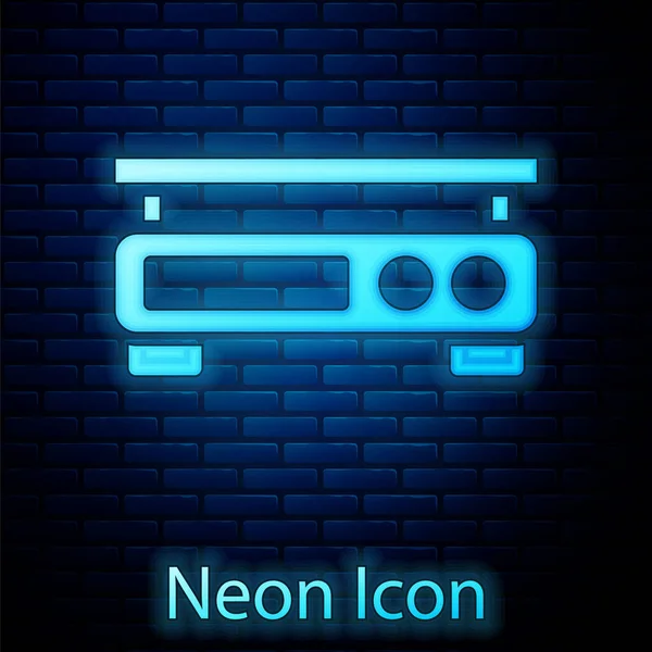 Gloeiende Neon Elektronische Weegschaal Pictogram Geïsoleerd Baksteen Muur Achtergrond Uitrusting — Stockvector