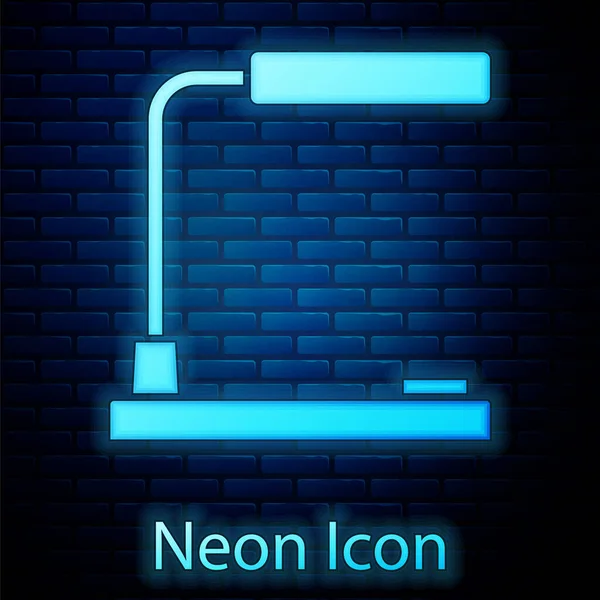 Leuchtende Neon Tischlampe Symbol Isoliert Auf Backsteinwand Hintergrund Schreibtischlampe Vorhanden — Stockvektor