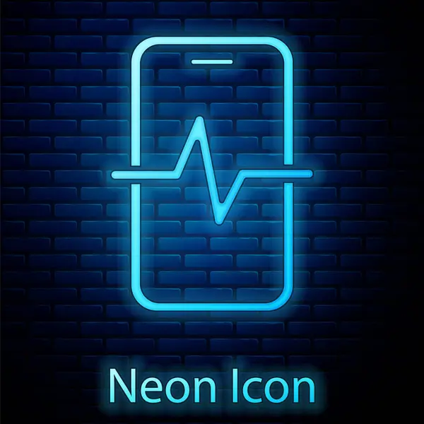 Parlayan Neon Telefon Servis Ikonu Tuğla Duvar Arka Planında Izole — Stok Vektör
