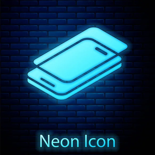 Duvarda Izole Edilmiş Akıllı Telefon Simgesi Için Parıldayan Neon Cam — Stok Vektör