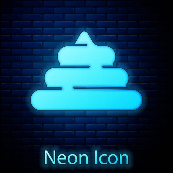 Glowing Neon Shit Icon Isolated Brick Wall Background Vector — Archivo Imágenes Vectoriales