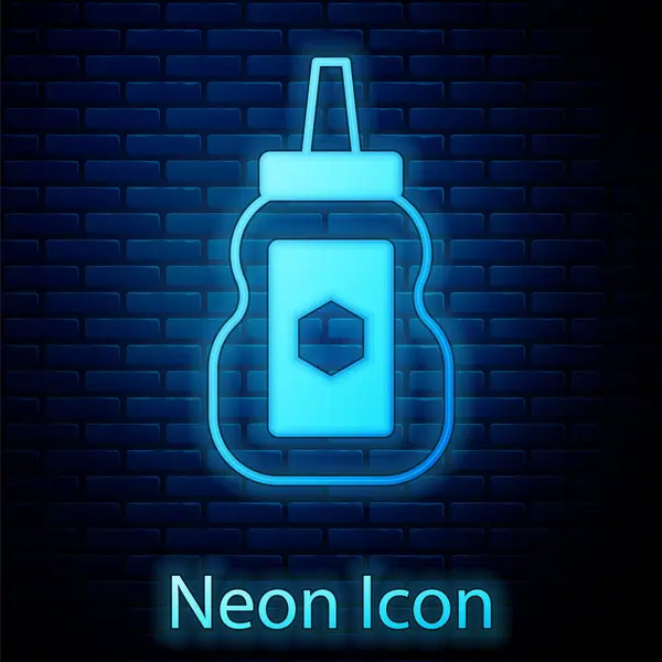 Leuchtende Neon Glas Honig Symbol Isoliert Auf Backsteinwand Hintergrund Food — Stockvektor