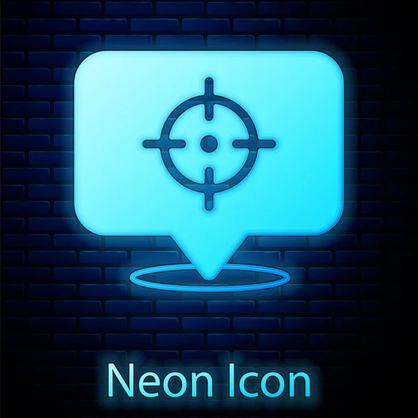Leuchtende Neon Target Financial Goal Concept Ikone Isoliert Auf Ziegelwand — Stockvektor