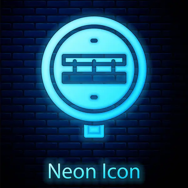 Gloeiende Neon Spoorwegovergang Pictogram Geïsoleerd Bakstenen Muur Achtergrond Spoorwegbord Vector — Stockvector