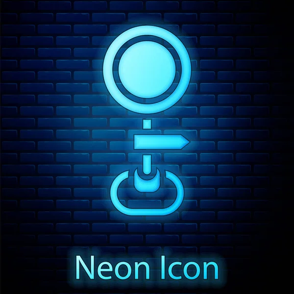 Ragyogó Neon Útjelző Tábla Jelzőtábla Ikon Elszigetelt Téglafal Háttér Mutató — Stock Vector