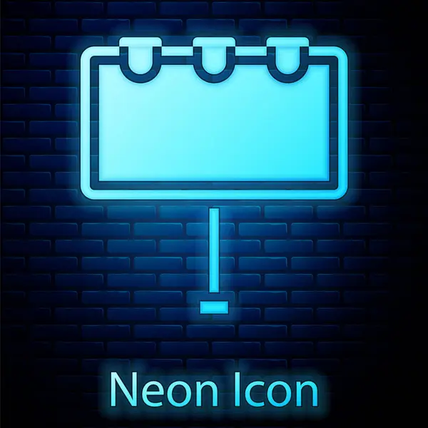 Glowing Neon Blank Big Billboard Lights Icon Isolated Brick Wall — Stock Vector