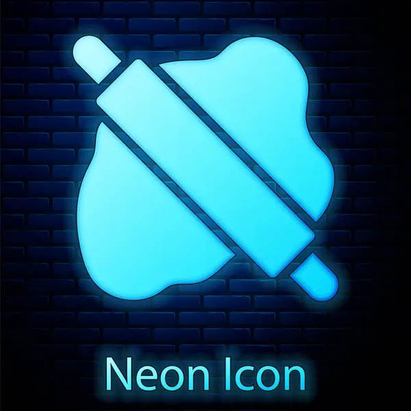 Glödande Neon Rullande Stift Deg Ikon Isolerad Tegel Vägg Bakgrund — Stock vektor
