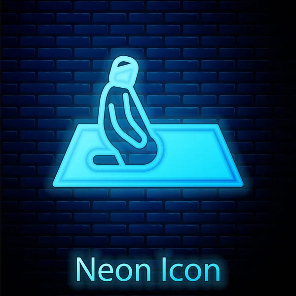 Glödande Neon Muselman Ber Mattan Ikon Isolerad Tegel Vägg Bakgrund — Stock vektor