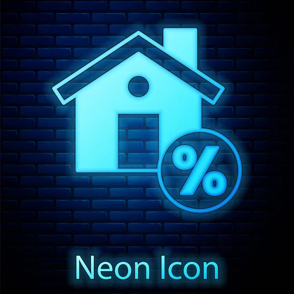 Leuchtende Neon Haus Mit Percant Rabatt Tag Symbol Isoliert Auf — Stockvektor