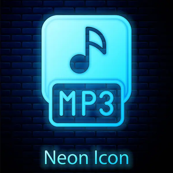 Leuchtende Neon Mp3 Datei Dokument Download Mp3 Taste Symbol Isoliert — Stockvektor