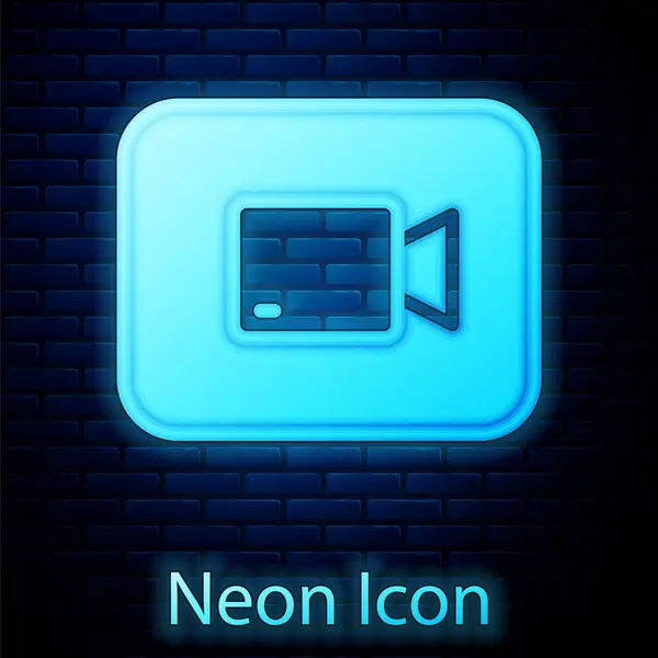Izzó Neon Videó Lejátszása Gomb Ikon Elszigetelt Téglafal Háttér Filmszalag — Stock Vector