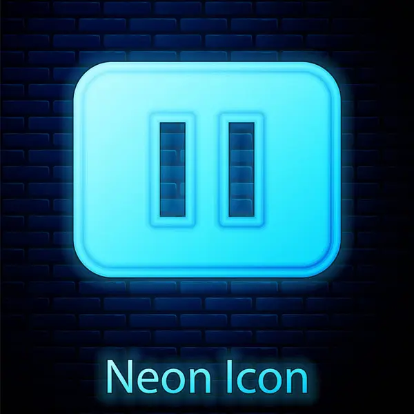 Glödande Neon Paus Knapp Ikon Isolerad Tegel Vägg Bakgrund Vektor — Stock vektor