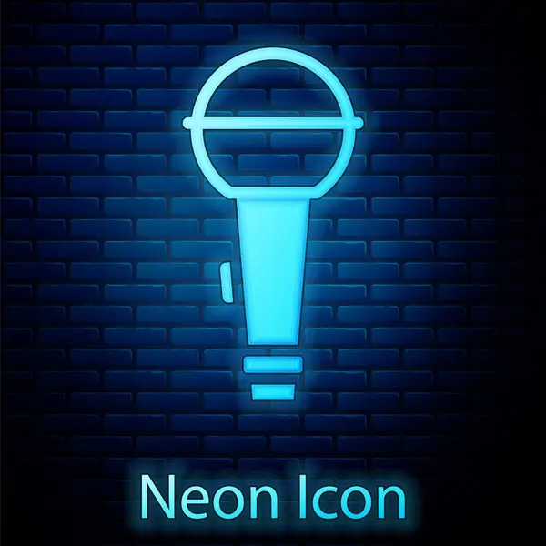 Glowing Neon Microphone Icon Isolated Brick Wall Background Air Radio — Stock Vector