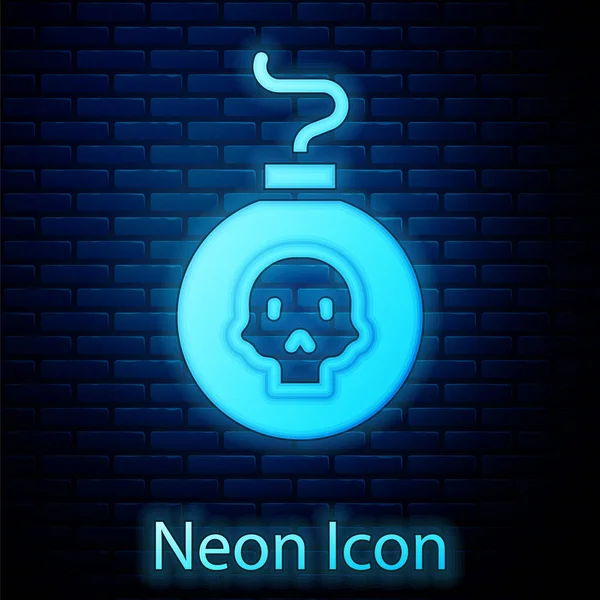 Žhnoucí Neonová Bomba Připravena Explodovat Ikonu Izolovanou Pozadí Cihlové Stěny — Stockový vektor