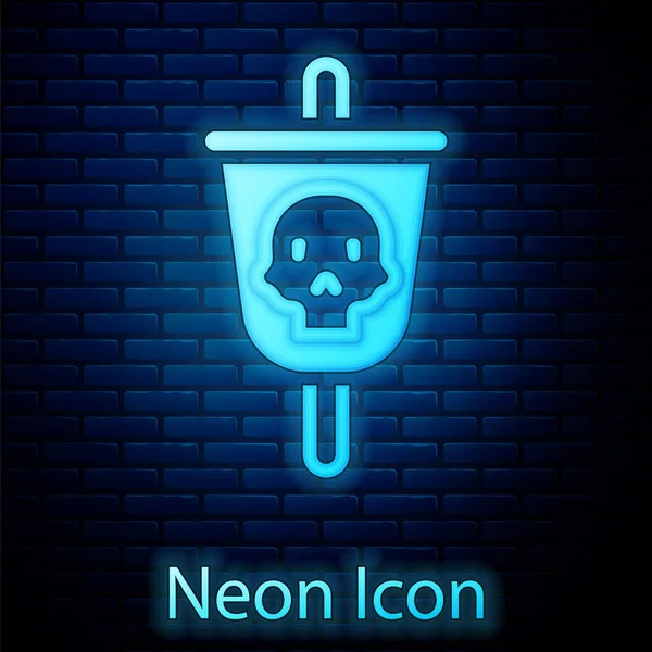 Glödande Neon Pirat Flagga Ikon Isolerad Tegel Vägg Bakgrund Vektor — Stock vektor