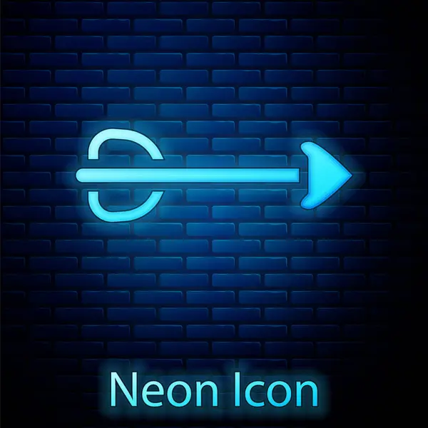 Glödande Neon Pil Ikon Isolerad Tegel Vägg Bakgrund Vektor — Stock vektor