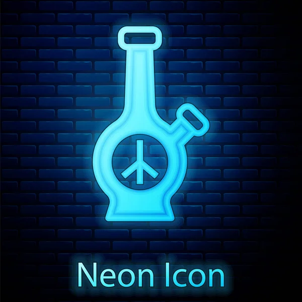 Glowing Neon Glass Bong Smoking Marijuana Cannabis Icon Isolated Brick — Vector de stock
