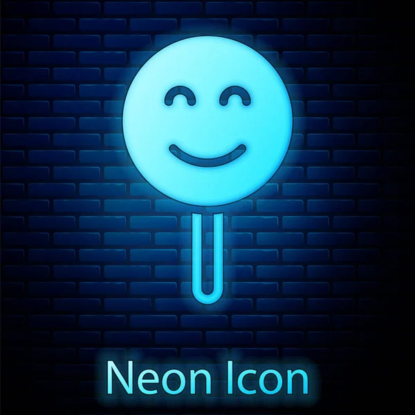 Glowing Neon Smile Face Icon Isolated Brick Wall Background Smiling — Stock Vector