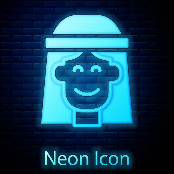 Parlayan Neon Işıklı Hippi Kız Ikonu Tuğla Duvar Arkasında Izole — Stok Vektör