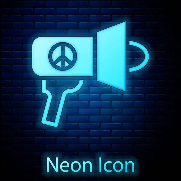 Glödande Neon Megaphone Ikon Isolerad Tegel Vägg Bakgrund Talarskylt Vektor — Stock vektor