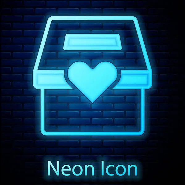 Gloeiende Neon Donatie Liefdadigheid Icoon Geïsoleerd Bakstenen Muur Achtergrond Doneer — Stockvector