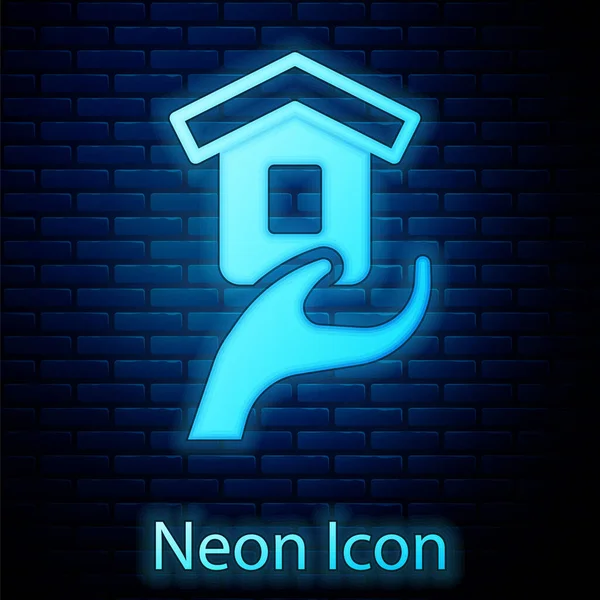 Glowing Neon Shelter Homeless Icon Isolated Brick Wall Background Emergency — Stock Vector