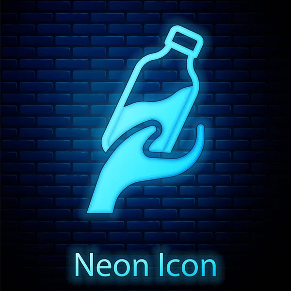 Glowing Neon Donation Water Icon Isolated Brick Wall Background Vector — Stock Vector