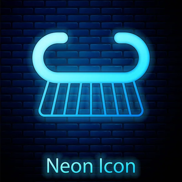 Leuchtende Neon Pediküre Pinsel Oder Reibe Symbol Isoliert Auf Backsteinwand — Stockvektor