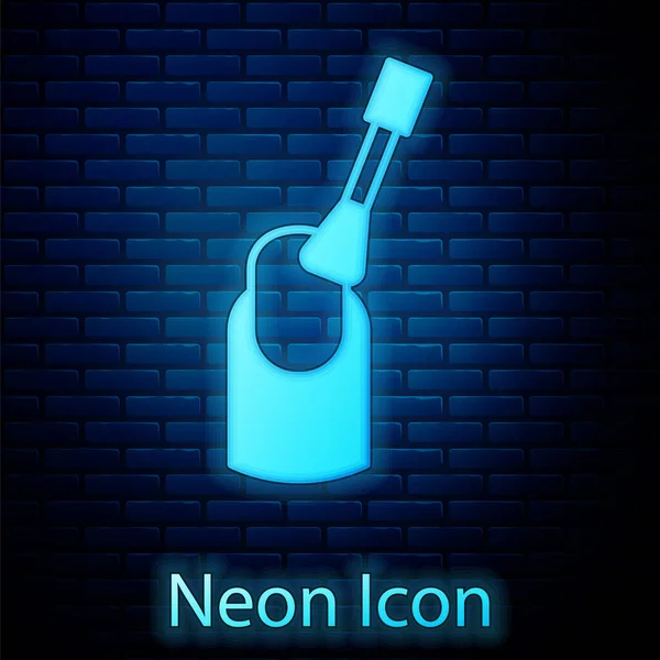 Gloeiende Neon Nagel Manicure Pictogram Geïsoleerd Baksteen Muur Achtergrond Vector — Stockvector