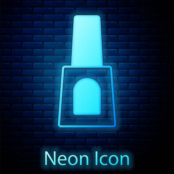 Glödande Neon Flaska Nagellack Ikon Isolerad Tegel Vägg Bakgrund Vektor — Stock vektor
